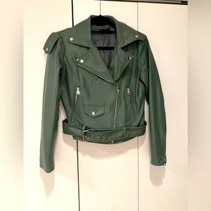 Zara green faux leather jacket size balfern style